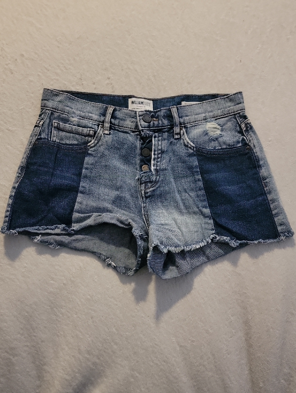 William Rast Two-Tone Distressed Denim Cutoff Shorts - Light & Dark Blue